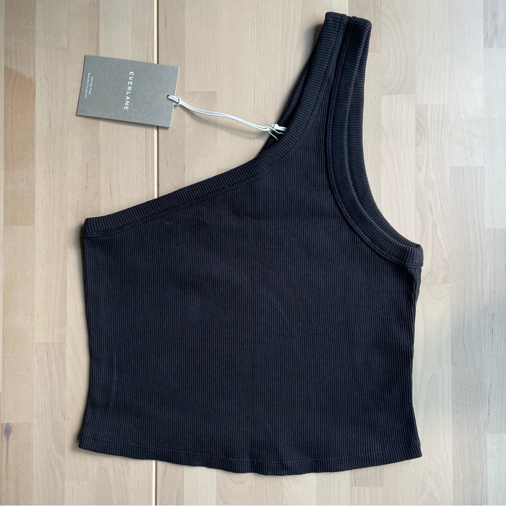 Everlane The Ribbed Cotton One Shoulder Tank Top
